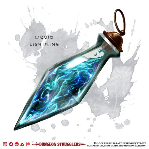 ✨New item!✨ Liquid Lightning | Potion -{Dungeon Strugglers} : DnDHomebrew Homebrew Items, Dnd 5e Homebrew, Dnd Dragons, Fantasy Items, Dnd Items, Magical Items, Fantasy Props, Magic Items, Fantasy Magic