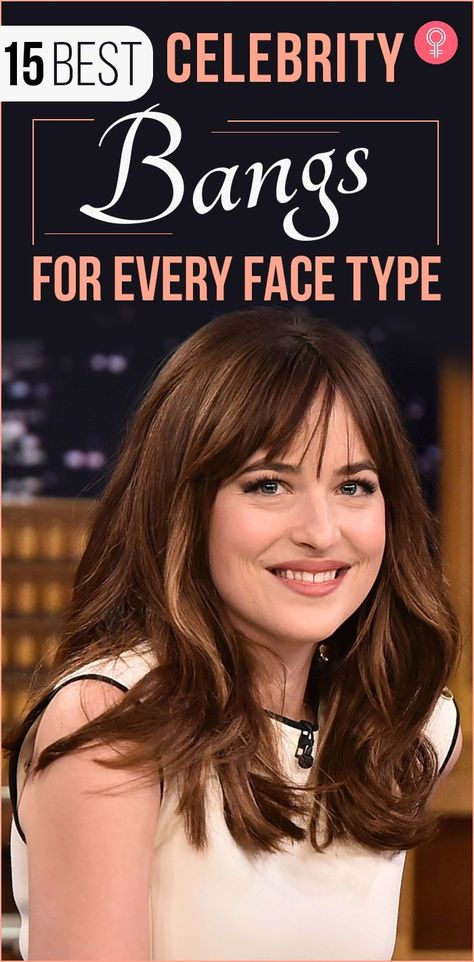 15 Best Celebrity Bangs For Every Face Type: Whether you have a pear face, rectangular face, or you’re a trapezoid shape yourself; bangs are for everyone! Don’t let people with bland haircuts tell you what to do with your hair. If you’re looking for some celebrity inspiration, we’ve got you covered. #celebrityhairstyles #hairstyles #hairstyleideas #banghairstyles Round Face Hairstyles Long, Celebrity Bangs, Oval Face Bangs, Haircut For Big Forehead, Long Face Haircuts, Cut Bangs, Trapezoid Shape, Long Face Shapes, Square Face Hairstyles