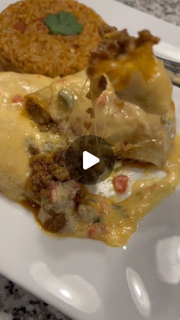 Elisiea Bijan. on Instagram: "Beef Chimichangas & TikTok Restaurant Style Queso. 😋🌯 #quickandeasy • • • #chimichanga #mexicanfood #cincodemayo #beef #queso #rotel #restaurantstylequeso #burrito #cheese #cheesepull #foodie #dips #spanishrice #reelsinstagram #reels #instagramfood #viralreels #viral  #fyp #fypシ #explorepage #explore" Queso Burrito Recipe, Rotel Burritos, Chimichanga Recipe Beef, Restaurant Style Queso, Beef Chimichangas, Chimichanga Recipe, Recipes Authentic, Recipe Beef, Spanish Rice