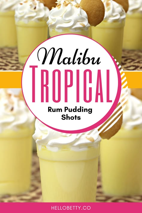 Coconut Pudding Shots Alcoholic, Tropical Pudding Shots, Lemon Drop Pudding Shots, Coconut Cream Pudding Shots, Malibu Rum Pudding Shots, Malibu Pudding Shots, Pudding Shots With Malibu Rum, Summer Pudding Shots Alcoholic, Lemon Pudding Shots Alcoholic