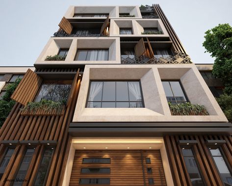 Commercial With Residential Elevation, Facade Elevation Architecture, Modern Exterior Apartment Designs, Commercial And Residential Elevation, Modern Facade Apartment, Apartment Facade Design Architecture Modern, Facade Architecture Residential, Modern Facade Design Buildings, Modern Facade Design Architecture