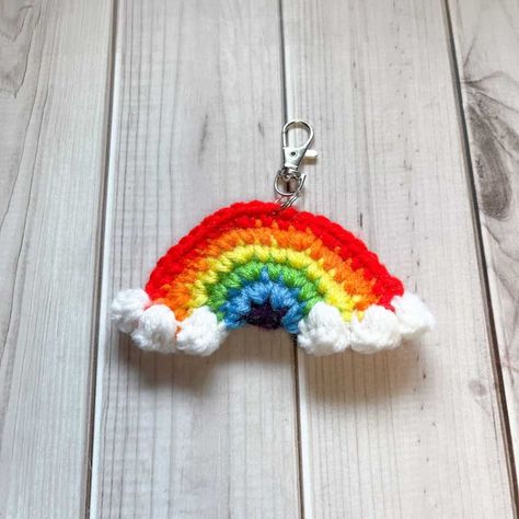 Crochet Rainbow Keychain, Rainbow Plush, Keychain Pattern, Crochet Rainbow, Rainbow Keychain, Rainbow Bag, Crochet Keychain Pattern, Colorful Crochet, Rainbow Crochet