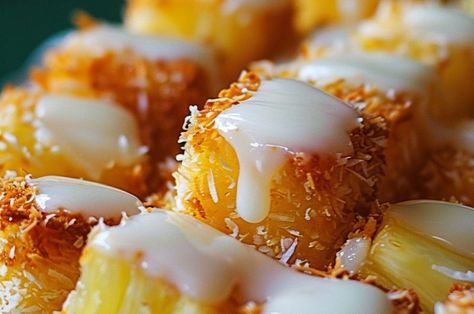 Coconut Pineapple Bites Pineapple Appetizers Appetizer Ideas, Coconut Appetizers, Pineapple Snacks, Tropical Appetizers, Pineapple Appetizers, Pineapple Snack, Easy Homemade Desserts, Easy Candy, Refreshing Snacks