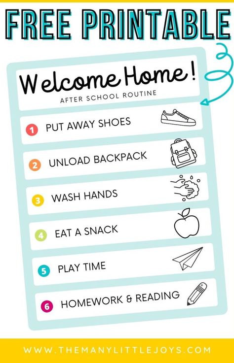 After School Homework Routine, After School Schedule, After School Checklist, Before School Routine, Chore Ideas, School Night Routine, Kids Checklist, Daily Schedules, Routine Printable