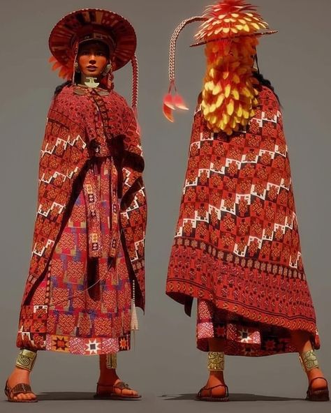 Ancient Incan Clothing, Fantasy Culture Clothing, Fictional Culture Clothing, Traditional Mayan Clothing, Aztec Traditional Clothing, Mesoamerican Fashion, Aztec Clothing Traditional, Mayan Clothes, Inca Clothing