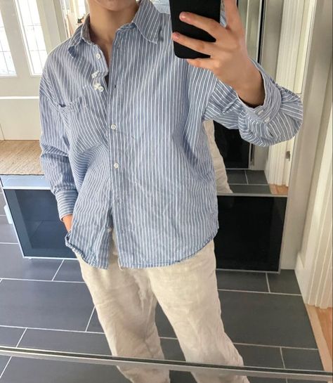 Nantucket Mens Fashion, Linen Pants Men Aesthetic, Blue Shirt With White Pants, Men’s Striped Shirt Outfit, Coastal Grandson Aesthetic Outfits, Scandinavian Style Men Summer, Mens Shirts Aesthetic, Coastal Outfits Men, Stripe Linen Shirt Outfit