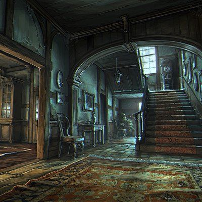 Old Manor Gothic Manor, Manor Interior, Interior Concept Art, Old Mansion, Old Manor, Heroic Fantasy, Call Of Cthulhu, Fantasy Places, Dark Interiors