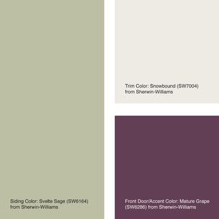 Sage Green And Plum Living Room, Eggplant And Sage Color Palette, Sage Green Victorian House Exterior, Sage Green And Plum Bedroom, Wine And Sage Color Palette, Eggplant House Exterior, Sage Complimentary Colors, Sage Green House Exterior Color Palettes, Sage Green Complimentary Colors