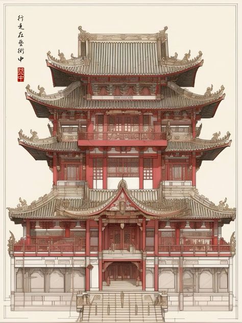 Japanese Fantasy Architecture, Chinese Temple Architecture, Asian Buildings Architecture, Chinese Traditional Building, Japanese Style Building, Asian Palace, Chinese Architecture Traditional, Temple Chinese, Ancient Buildings Architecture