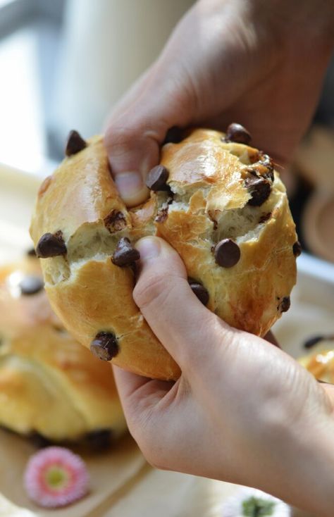 Chocolate Chip Brioche Rolls – Corrigan Sisters Chocolate Chip Brioche, Chocolate Brioche, Family Favorite Recipes, Brioche Rolls, Chocolate Roll, Hot Cross Buns, Brioche Buns, The Sisters, Semi Sweet Chocolate Chips