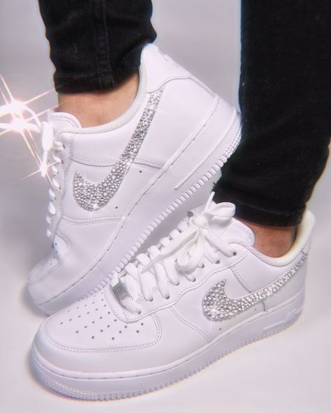 Custom Clear Swarovski Crystal Low White Nike Air Force 1 Shoes  | Rhinestone | Bling | Diamond | Glitter | Sneakers | Running Shoes | Birthday Gift | 21 Birthday | 18th Birthday | Birthday Shoes | Wedding Shoes | Gift for Girls | Girlfriend Gift | New Years | Wedding |Birthday | Girl's Shoes | Women's Shoes | Street Style | Glam | Custom Shoes | Custom Air Force 1 | Gift for Her | Girls Shoes | Nike | Nike Air Force 1 | Aesthetic | Paint| Pink| Reflective| Design | High Tops| Air Force 1 outfit Gift 21, Glitter Nikes, Rhinestone Sneakers, Birthday Shoes, Air Force 1 Outfit, Custom Nike Air Force 1, White Party Outfit, Custom Nike Air Force, Nike Air Force 1 Custom