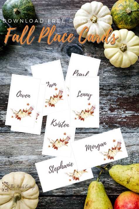 Thanksgiving Place Cards Printable, Fall Place Cards, Thanksgiving Name Cards, Place Cards Thanksgiving, Thanksgiving Prints, Thanksgiving Cards Handmade, Thanksgiving Entertaining, Free Thanksgiving Printables, Printable Place Cards