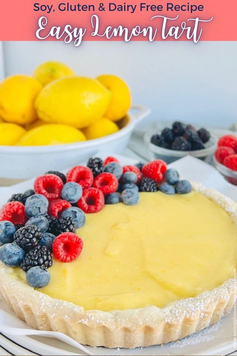 Dairy Free Lemon Tart, Gluten Free Tart Recipe, Lemon Curd Tart, Dairy Free Recipes Easy, Lemon Tart Recipe, Tart Crust, Spring Recipes Dessert, Best Gluten Free Desserts, Dairy Free Cake