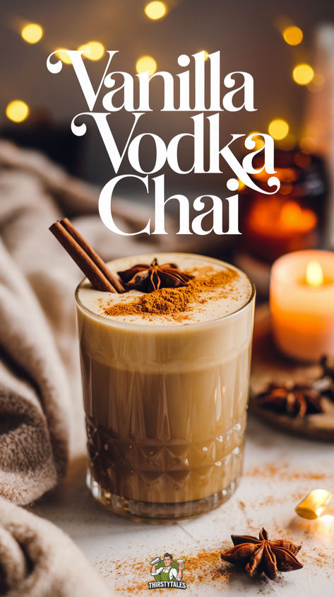 "Discover the ultimate Vanilla Vodka Chai Cocktail Recipe that perfectly  blends the rich flavors of vanilla and chai tea. This delightful drink,  also known as a Vanilla Chai Cocktail, combines smooth vanilla vodka with  aromatic chai spices for a unique twist on traditional chai vodka  cocktails. Perfect for any occasion, this chai liqueur recipe is a must-try  for fans of vanilla liqueur cocktails and cinnamon vodka cocktails. Cheers to a flavorful experience!" Homemade Vanilla Vodka, Vanilla Chai Vodka Drinks, Vanilla Chai Cocktail, Chai Vodka Cocktail, Shaken Alcoholic Drinks, Night Cap Cocktails, Chai Liqueur Recipe, Vanilla Whiskey Cocktail, Cinnamon Drinks Alcohol