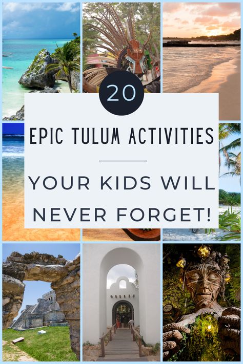 If you’re looking for some unique and amazing things to do in Tulum with kids, you’ve come to the right place. This Tulum travel guide has everything you need to know! From swimming, snorkeling, beach hopping to archaeological sites and ecological parks, there is something for everyone! What To Do In Tulum Mexico, Tulum In December, Cancun With Kids, Tulum Activities, Tulum Mexico Activities, Mexico With Kids, Tulum Travel Guide, Cancun Tulum, Tulum Travel