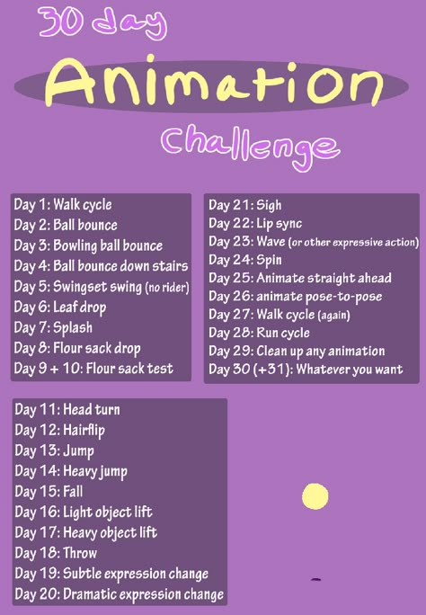 Animation Challenge, 30 Day Art Challenge, Art Journal Challenge, 30 Day Drawing Challenge, Learn Animation, Art Style Challenge, Art Journal Prompts, Drawing Ideas List, Animation Sketches