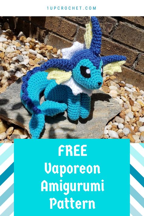 Vaporeon Amigurumi Pattern - 1Up Crochet Pokemon Crochet, Pokemon Crochet Pattern, Crochet Pokemon, Pokemon Pattern, Chic Crochet, Confection Au Crochet, Crochet Geek, Crochet Dragon, Crochet Animals Free Patterns