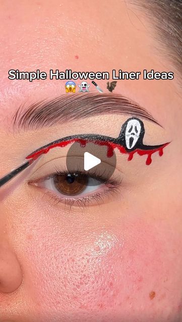 Ghost Face Eyeliner, Ghost Face Halloween Makeup, Ghostface Makeup Simple, Ghost Face Makeup Halloween, Ghostface Makeup, Subtle Halloween Makeup, Halloween Liner, Kosas Revealer Concealer, Liner Ideas