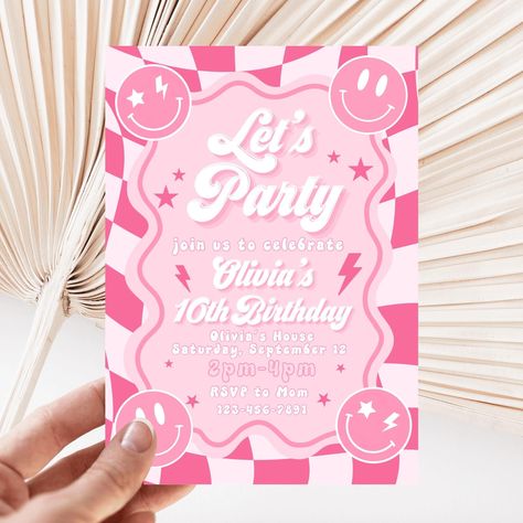 Celebrate a birthday with a Beautiful Digital Invitation! Customize fonts and text effortlessly with this template! Graphics are not editable‼️ Template Size: 5x7 inches - Ideal for birthday cards! Welcome, and thank you for considering our product. Please read the following details before placing your order: This is a digital product. No physical item will be shipped. Please use the desktop website to edit individual text color ‼️ You can easily edit this template using Canva. All you need is a Preppy Birthday Party Invitations, Preppy Birthday Invitations, Cute Party Invitations, Emoji Invitations, Birthday Invitations Ideas, Birthday Smiley, 10th Birthday Invitation, 13th Birthday Invitations, Invitation Card Party