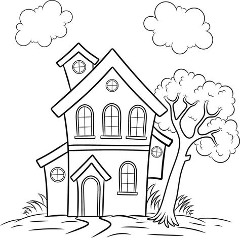 Big house outline Outline Images Drawings, Big House Drawing Easy, Basic House Drawing, Easy House Drawing For Kids, Outline Drawings For Kids, House Pictures Drawing, Big House Drawing, House Outline Drawing, Easy House Drawing