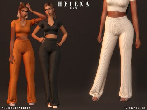 Sims 4 Cc Clothes Women Pants, Sims 4 Linen Pants, Sims 4 Female Pants Cc, Elder Cc Sims 4, Sims 4 Cc Bottoms Female, Mod For Sims 4, Sims 4 Free Mods, Lounge Wear Sets, Ribbed Pants