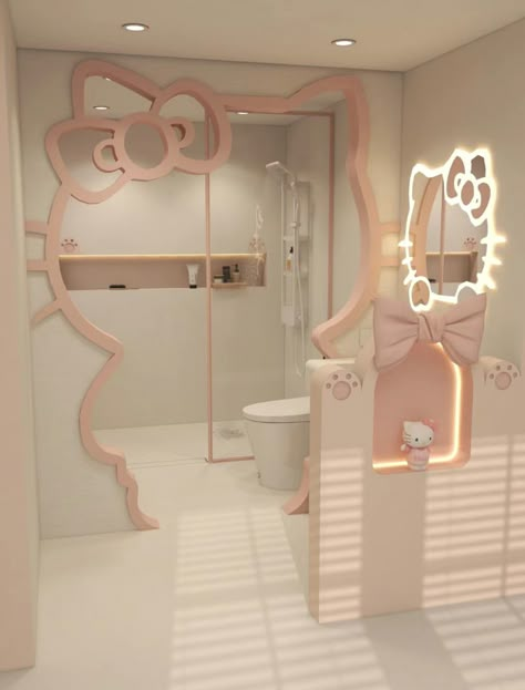 Drømme Bad, Hello Kitty Bathroom, Beauty Closet, Hello Kitty Room Decor, Hello Kitty Decorations, Hello Kitty Bedroom, Dream Bedroom Inspiration, Hello Kitty House, Desain Buklet