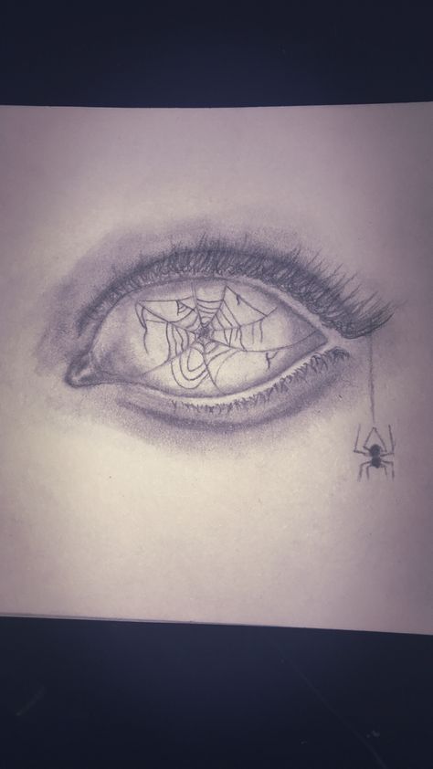 Spider Coming Out Of Eye Drawing, Unique Eye Drawings, Spider Eye Drawing, Spiderweb Drawing Realistic, Spider Eyes Drawing, Spider Sketch Easy, Spiderweb Drawings, Spider Drawing Sketches, Spider Sketch