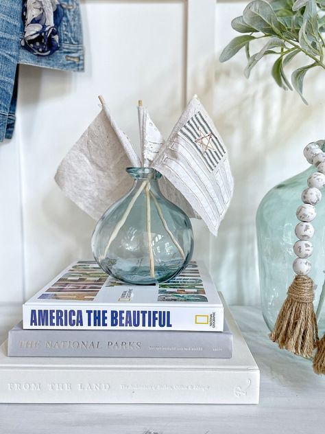 Simple and Neutral Patriotic Decor - Pasha is Home Neutral 4th Of July Decor, Neutral Patriotic Decor, Patriotic Decor Ideas, 28th Wedding Anniversary, Patriotic Kitchen, Patriotic Decor, Patriotic Decorations, Blue Wedding, Blue Beads