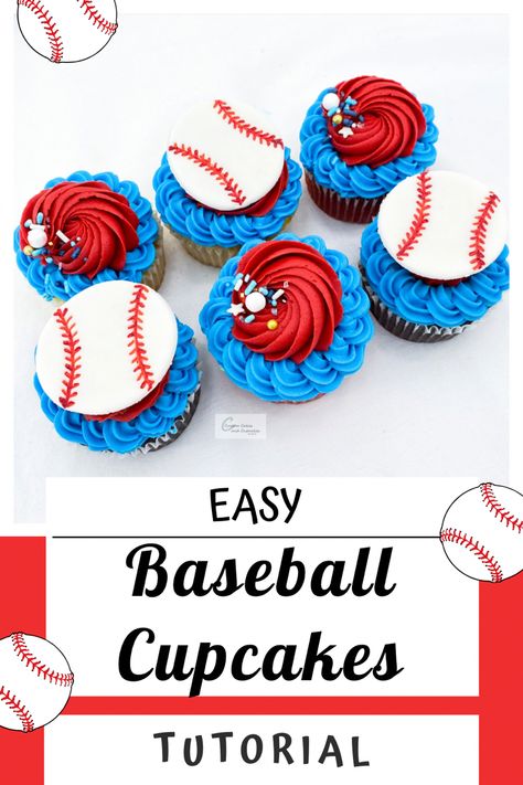 Baseball Cupcake Toppers, Baseball Cupcakes For Boys, Baseball Birthday Cupcakes, Baseball Themed Cupcakes, Baseball Cupcakes Ideas, Sports Cupcakes, Bake Sale Desserts, Easy Fondant, Sport Cupcakes