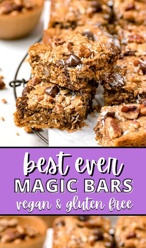 Say hello to 7 layers of pure heaven and magic combined into one magic bar that is gluten free and vegan friendly! An easy healthy dessert that everyone loves! Magic Bars Recipe, Magic Bars, Easy Healthy Dessert, Best Gluten Free Recipes, Healthy Gluten Free Recipes, Healthy Desserts Easy, 7 Layers, Gluten Free Oats, Bars Recipe