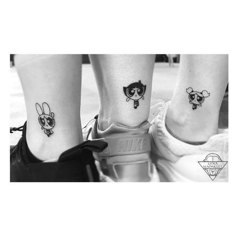 Powerpuff Girls Sister Tattoos #gstrosin528 Powerpuff Kızları, Tattoo Placements, Matching Sister Tattoos, Shape Tattoo, Sister Tattoo, Sibling Tattoos, Girls Sister, Tattoos Geometric, Bff Tattoos