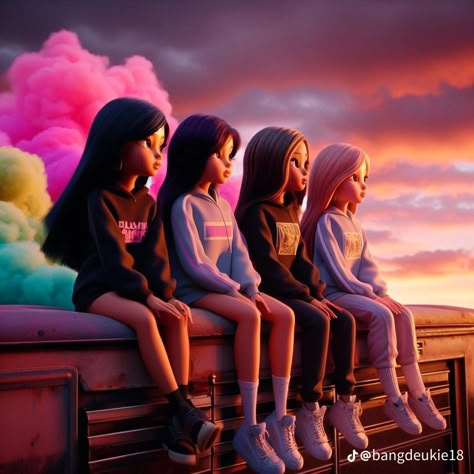 Blackpink Disney, Sisters Photoshoot Poses, Disney Cuties, Friendship Photoshoot, Friends Illustration, Black Couple Art, Girly M, Really Cool Drawings, Blink Book