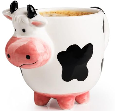 SWEETLO Cow Coffee Mug Stuff 15oz Ceramic Cup - Cow Shaped Face & Udder Coffee Mug - 450 ml Weird Milk Cow Udder Utter Shaped 3D Coffee Mug with Udders for Women - Taza de Vaca Cow Items Lover Cow Ceramic Mug, Cow Items, Cow Cup, 3d Coffee, Cow Mug, Milk Cow, Ceramic Cup, Ceramic Cups, Book Gifts