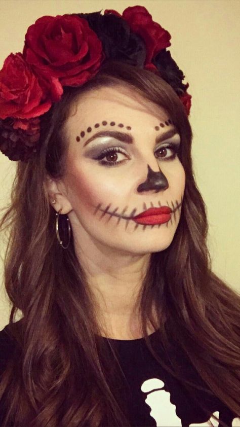 Sugar Skull Makeup Easy Simple, Day Of The Dead Makeup Tutorial, Haloween Mackup Ideas Simple, Simple Day Of The Dead Makeup, Day Of The Dead Makeup Easy, Catrina Costume Diy, Simple Catrina Makeup, Haloween Mackup Ideas, Makijaż Sugar Skull