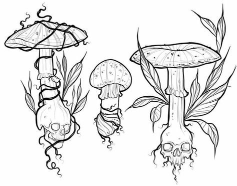 Crystal Drawings, Mushroom Tattoos, Mushroom Drawing, Flash Tattoo Designs, Spooky Tattoos, Tattoo Style Drawings, Line Art Tattoos, Flowers Aesthetic, Tattoo Flash Art