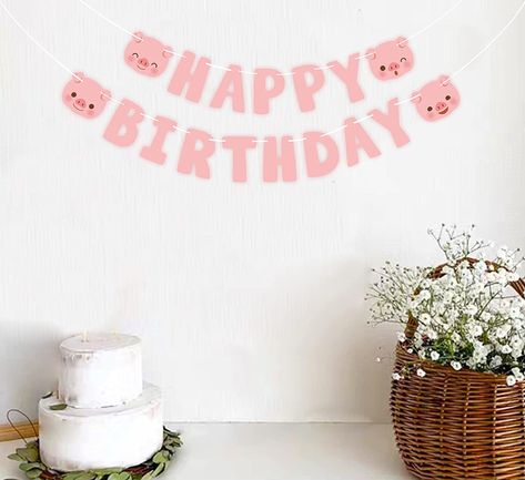 You can adjust the space between each flag to fit any wall, doorway, or staircase.
Banners are made of high-quality cardstock, soft fabric, eco-friendly material, and one-sided printing. sturdy and reusable, Hanging indoors and outdoors is an impressive decoration!
The Pig-themed "Happy Birthday" banner is Cute and will be the perfect addition to your child's birthday party decor. Also great to hang as a cake table photo backdrop, in front of the food or gift table, or even outside at your party First Bday, Pig Party, Pig Birthday, Happy Birthday Banner, Cute Pigs, Gift Table, Happy Birthday Banners, Baby Room Decor, Photo Backdrop