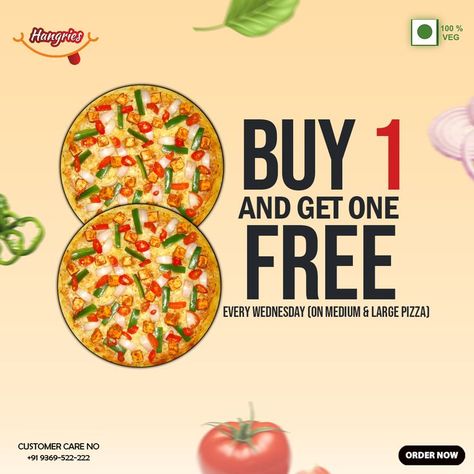 Pizza Buy 1 Get 1 Free, Pizza Offer Poster, Pizza Creative Ads, Cloud Kitchen, Design Motivation, Pizza Design, Large Pizza, Lunch Specials, Food Graphic Design