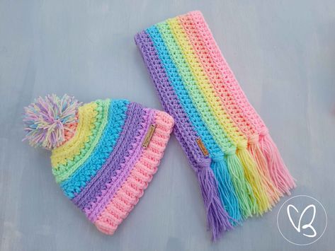 Unicorn Scarf, Rainbow Beanie, Beanie Pom Pom, Baby Rag Quilts, Bun Beanie, Messy Bun Beanie, Rainbow Scarf, Kids Beanies, Rainbow Crochet