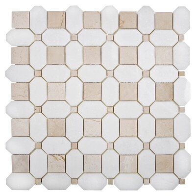 Apollo Tile 12" x 12" Natural Stone Octagon and dot Wall & Floor Mosaic Tile | Wayfair Apollo Tile, Mosaic Floor Tile, Marble Mosaic Tiles, Color Crema, Bathroom Floor Tiles, Marble Mosaic, Unique Flowers, Fireplace Surrounds, Shower Floor