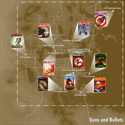 Guns and Bullets Fallout 4 Magazines, Fallout 4 Locations, Fallout 4 Map, Fallout 4 Secrets, Fallout Map, Fallout 4 Tips, Fallout Four, Fallout Comics, Fallout Facts