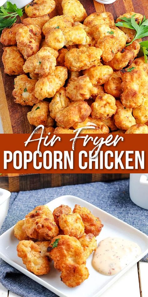 Popcorn Chicken on a plate Air Fryer Popcorn Chicken, Air Fryer Popcorn, Chicken In The Air Fryer, Fried Chicken Nuggets, Popcorn Chicken Recipe, Kid Meals, Chicken Tonight, Homemade Popcorn, Ninja Recipes