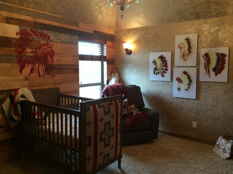 Native American influenced Baby nursery by Designers brew! Indian Chief I got to paint in this amazing nursery Native American Nursery, Indian Nursery, Nursery Western, Amazing Nursery, American Room, Vintage Girl Nursery, Fun Nursery, Indian Baby, American Baby