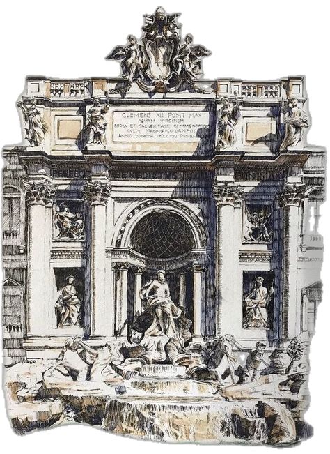 Ink Architecture Sketch. Ink Architecture, Italy Sketches, Rome Architecture, Trevi Fountain Rome, Rome Art, Italy Architecture, Architecture Sketches, Building Drawing, Watercolor Architecture