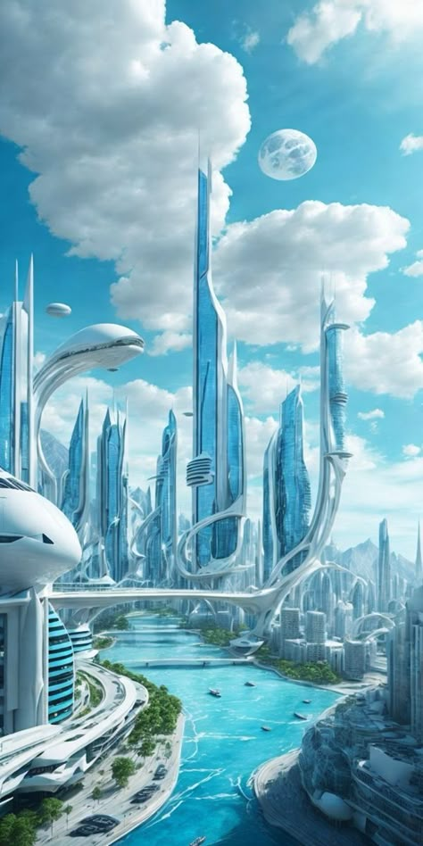 Dystopia Art, Utopia Dystopia, Sci Fi Architecture, Future Architecture, Sci Fi Landscape, Futuristic Building, Future Buildings, Eco City, Sci Fi City