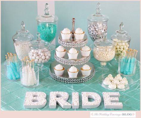 How To Create the Perfect Candy Buffet Shower Hacks, Bridal Shower Food Table, Bridal Shower Candy Bar, Tiffany Themed Bridal Shower, Bridal Shower Decorations Pink, Candy Buffet Ideas, Tiffany Bridal Shower, Tiffany's Bridal, Winter Bridal Showers