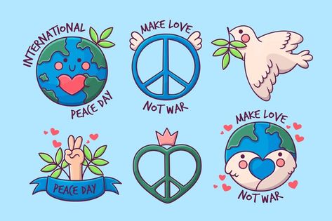 Hand drawn international day of peace labels | Free Vector Peace Logo Art, Peace Poster Ideas, World Peace Drawing, World Peace Day Poster, Peace Day Drawing, Peace Drawing Ideas, International Peace Day Poster, Peace Day Poster, Peace Doodle