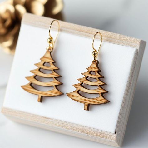 Discover the beauty of laser cut earrings with our creative designs. From tree earrings to festive Christmas bundles, find the perfect accessory for any outfit! Laser Cut Wood Earrings Patterns, Laser Cut Wood Earrings Svg, Xtool M1 Project Ideas Christmas, Christmas Wood Earrings, Laser Cut Christmas Earrings, Laser Engraving Ideas To Sell, Christmas Laser Cut Ideas, Laser Cut Wood Projects, Wooden Christmas Earrings