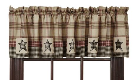 Plymouth Lined Valance 72" Valance measures 16x72" Made from 100% cotton Lined Machine Washable Add simple beauty to your windows when you place this Plymouth Valance on them. You will love the pla Primitive Windows, Farmhouse Valances, Rustic Valances, Country Kitchen Curtains, Country Valances, Farmhouse Style Curtains, Primitive Curtains, Primitive Bathrooms, Plaid Curtains