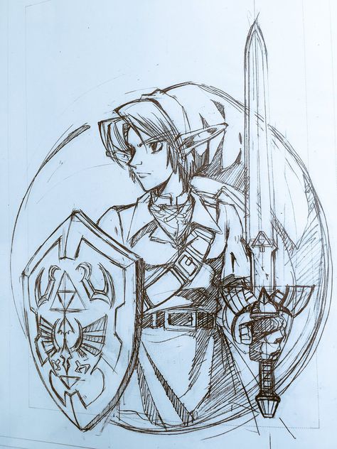 Link Legend Of Zelda Art, Link Zelda Drawing, Zelda Sketch, Link Totk, Tattoo Crane, Zelda Drawing, King Drawing, Zelda Tattoo, Link Art