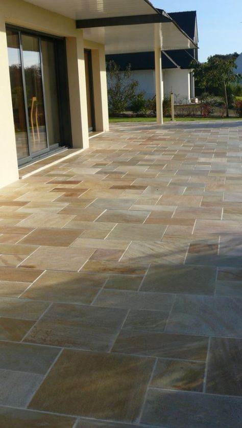 Paving Stone Patio, Outdoor Tile Patio, Terrace Tiles, Terrace Floor, Stone Pavers, Porch Tile, Concrete Patio Designs, Patio Pavers Design, Paving Design